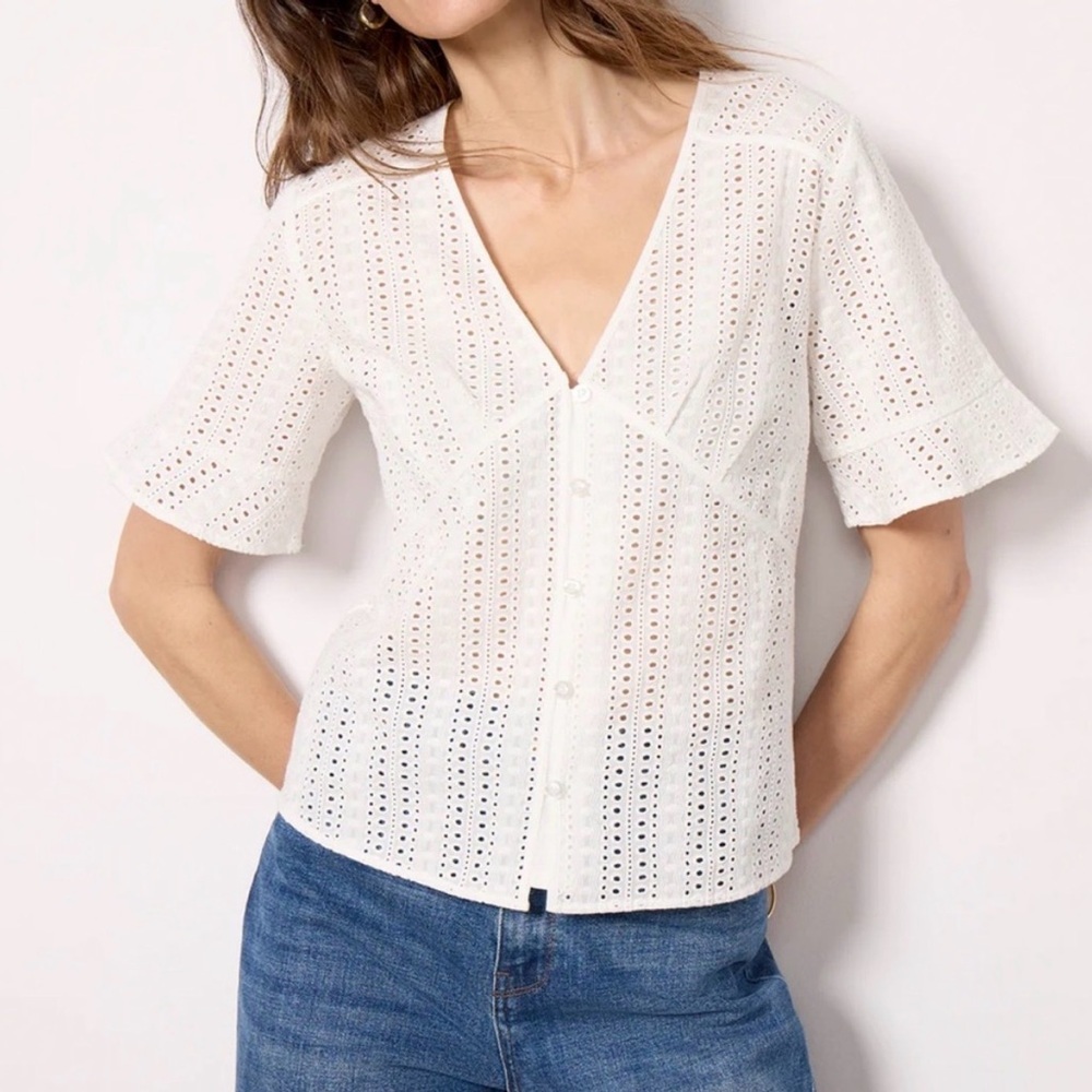 Evereve White Eyelet Blouse Cotton Feminine Size Small